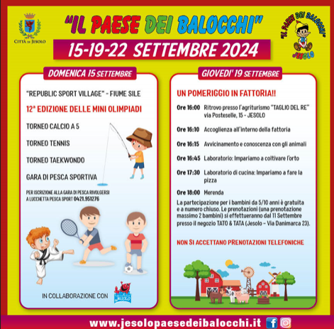 15 E 19 SETTEMBRE 2024 - PROGRAMMA - IL PAESE DEI  BALOCCHI JESOLO